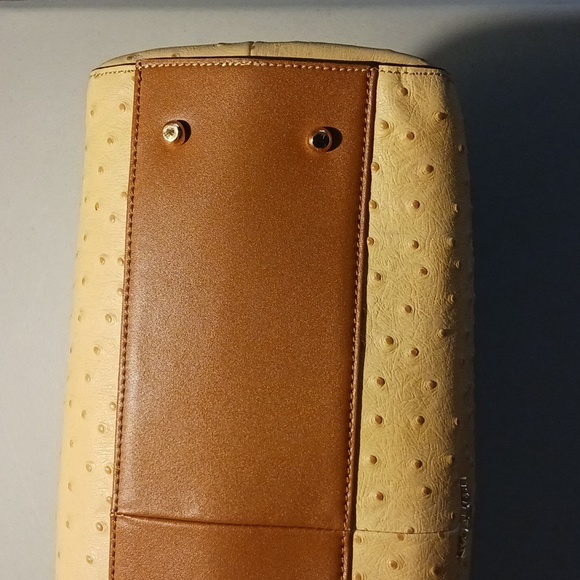 Rare Authentic Rowallan Ostrich Leather Large Handbag Purse Pale Yellow Beige - Picture 8 of 12